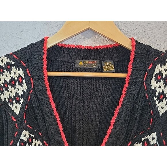 Vintage Liz Sport Chunky Cardigan Knit Sweater V Neck Sz SP 80's 100% Cotton‎ - Picture 4 of 7